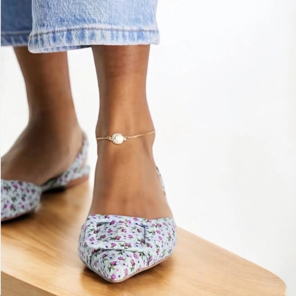 ASOS Floral Pointed Toe Ballet Flats in Light Blue and Purple